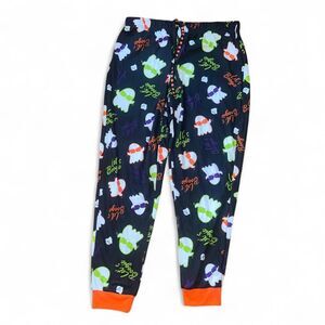Walmart Woman's Black Multicolored Halloween "Lets Boogie" Ghost Joggers SZ L